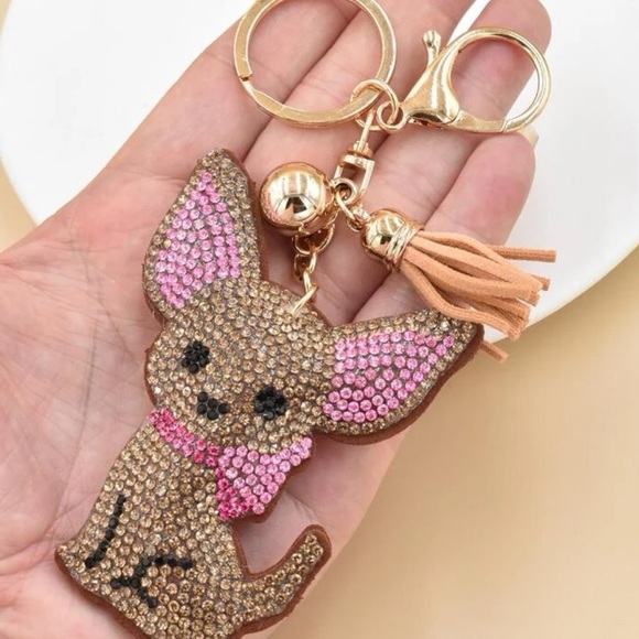 Rhinestone Chihuahua Tassel Bag Charm & Keychain - Picture 4 of 6